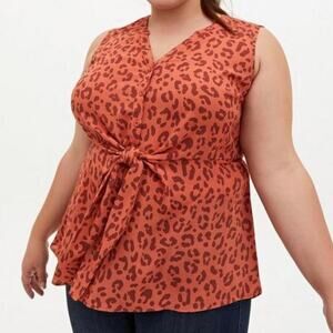 NWT Torrid Plus Peplum Georgette Button Tie Blouse Leopard Top Size: 0X (12)
